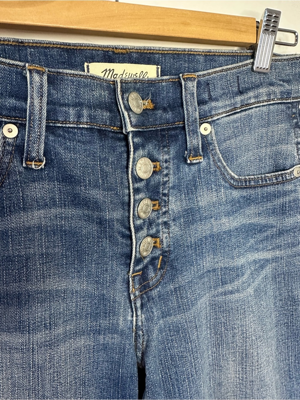 Madewell Blue Denim Jeans with Brown Leather Patch 26P
